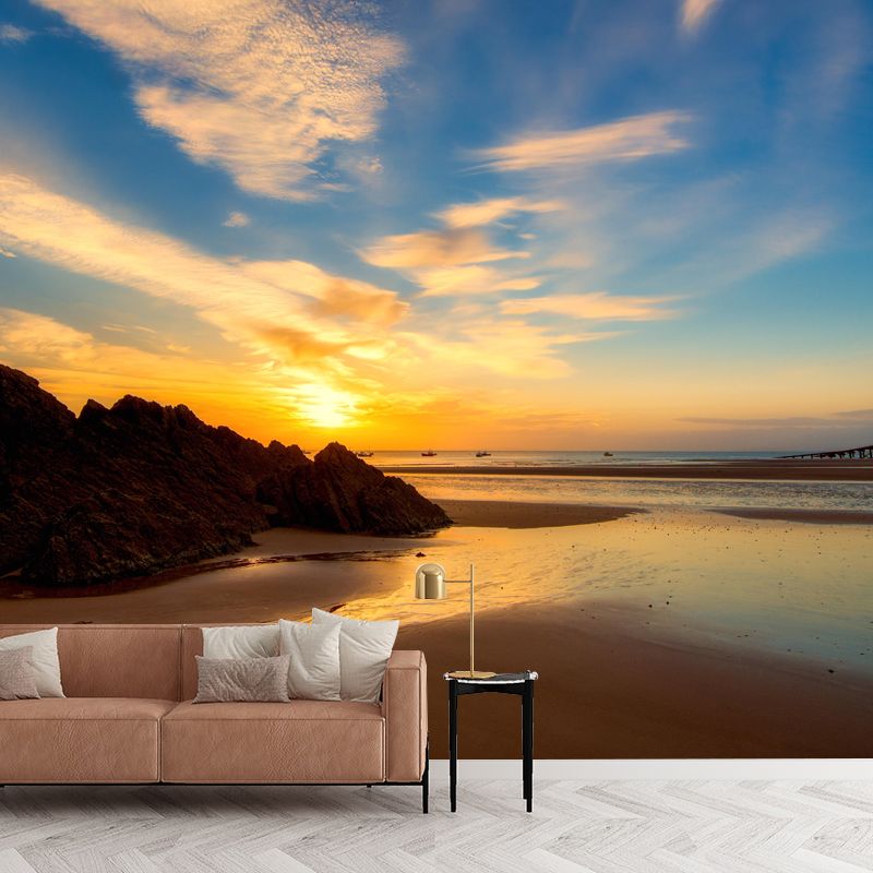 Customized Beautiful Seascape Mural Mildew Resistant Wallpaper for Dining Room