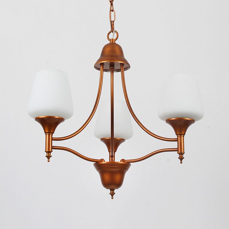 Opal Glass Bronze Chandelier Lighting Tapered 3/5/6 Bulbs Countryside Hanging Pendant for Bedroom