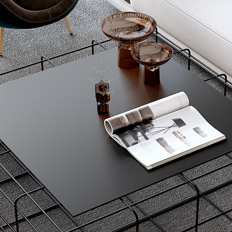 Mid-Century Modern Frame Coffee Table with Iron Top in Black