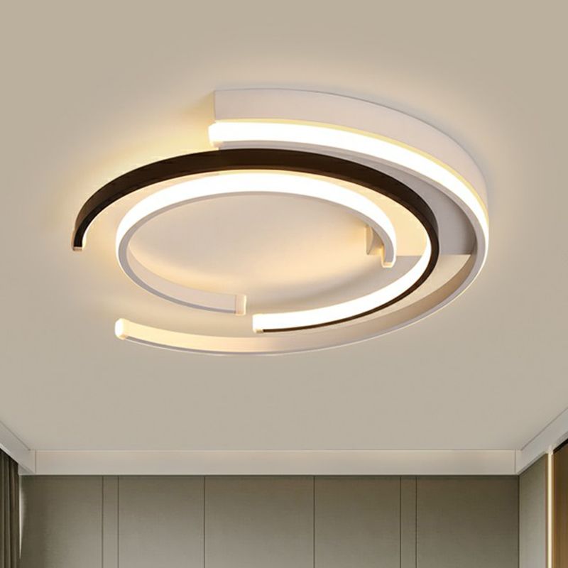 C-Shaped Flush Mount Ceiling Light Minimalistic Metal Bedroom Flush Mount in Black and White