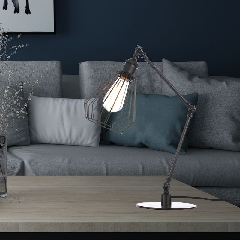 Lampada da tavolo per camera da letto Diamond Cage Illuminazione metallica Lampada da tavolo regolabile elegante a 1 testa per fattoria con finitura nera/ottone
