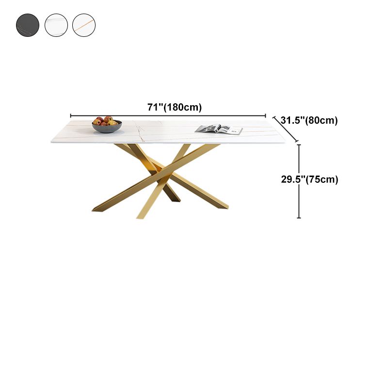 Luxury Sintered Stone Top Dining Table Rectangle Table with Metal Pedestal