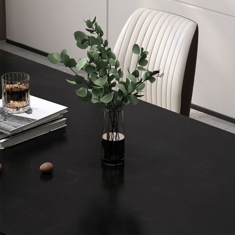 Modern Rectangle Dining Table Black Top Sintered Stone Table for Home