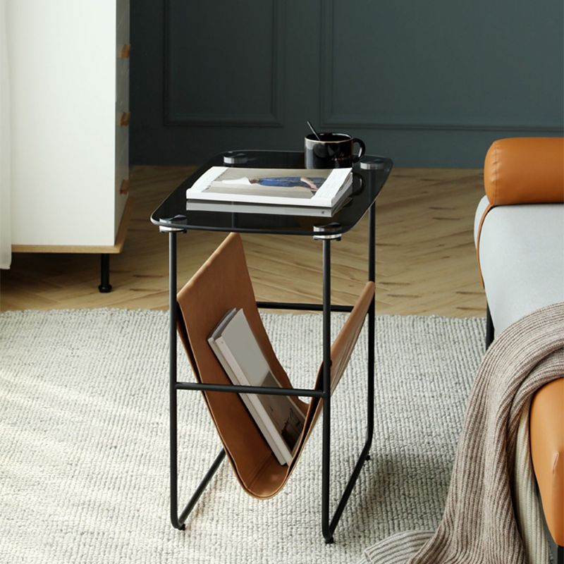 Rectangular Glass Top Side Table 26.38" W x 14.96" D x 23.23" H End Table with Shelf