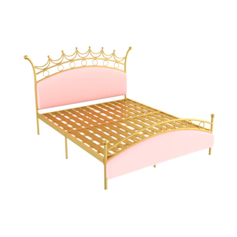 Glam Style Standard Bed with Upholstered Headboard in Iron Bed