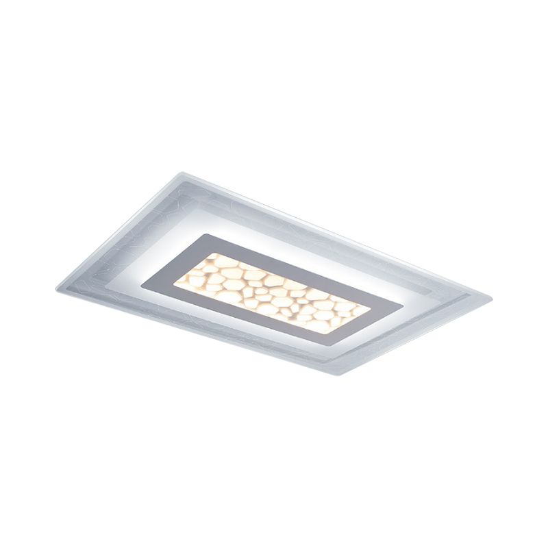 Thinnest Round/Square/Rectangle Ceiling Light Minimalist Acrylic Bedroom Small/Large LED Flush-Mount Light Fixture with Pebble Pattern in White