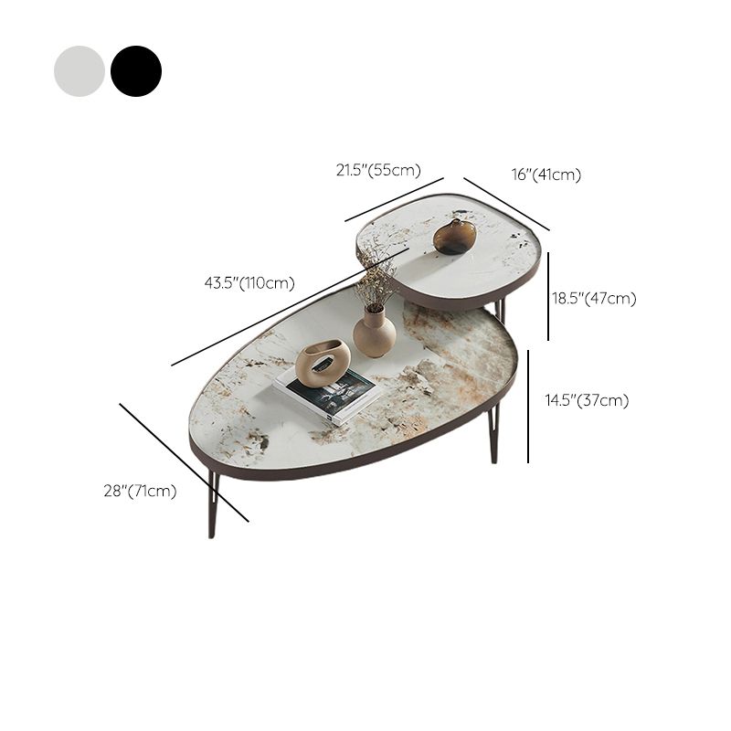 Contemporary Geometric Cocktail Table Stone 3 Legs Bunching Tables