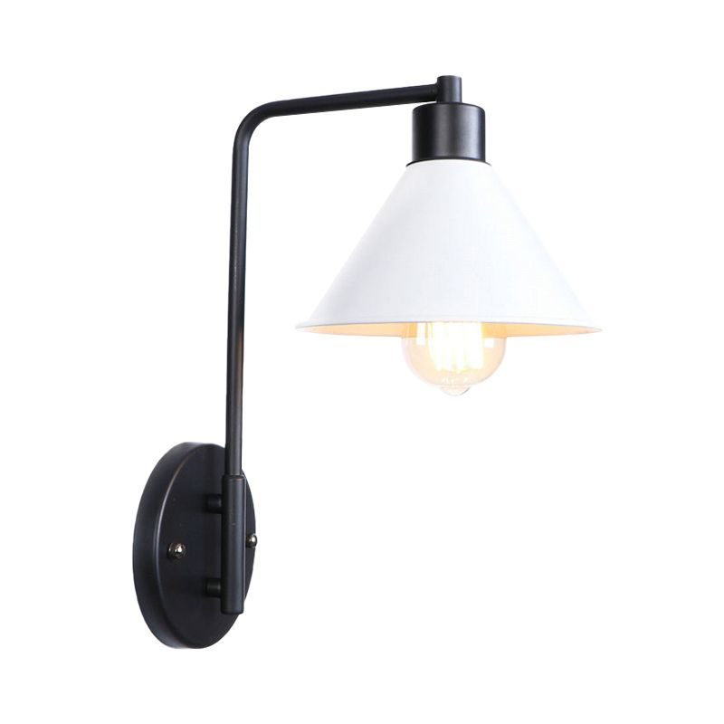 Lámpara de pared cónica blanca Vintage retro metálico 1 Bulbo de estudio de estudio Luz de montaje de pared con brazo angular