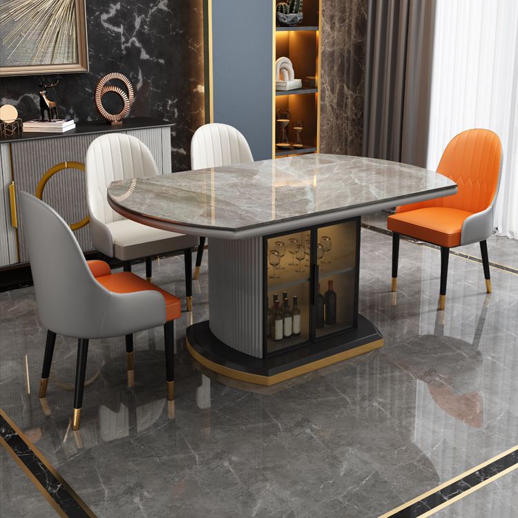 Grey Round Stone Tabletop Extendable Dining Table with Storage