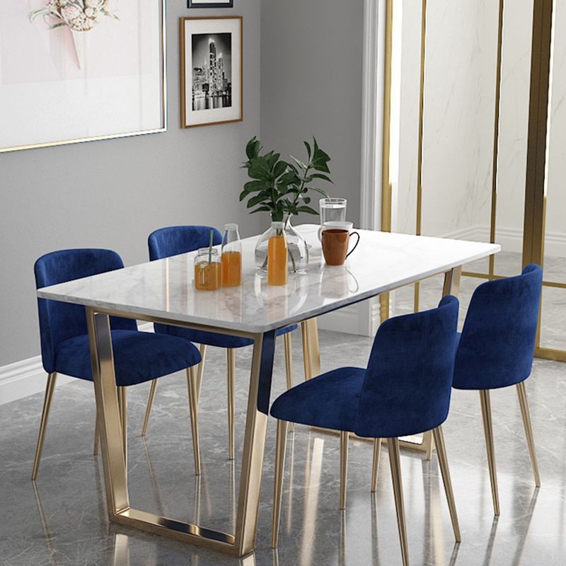 Rectangle White Dining Table Traditional Luxury Dining Table with Gold Frame