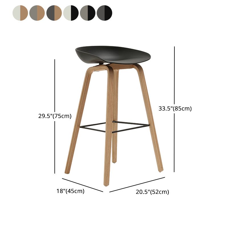 Modern Beech Bar Stool Backrest Bucket Counter Height Stool with Plastic Seat