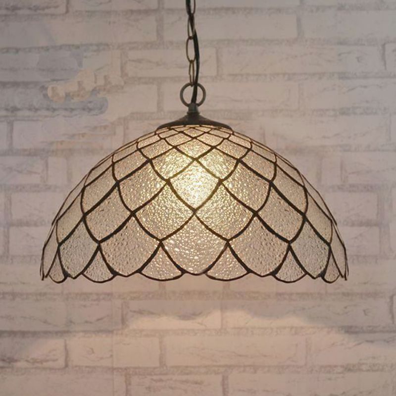 Black Domed Shade Ceiling Light Baroque 1 Light Silver Textured Glass Pendant Lighting Fixture