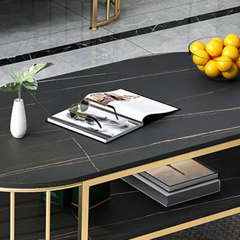 Glam Marble Coffee Cocktail Table Frame Oval Coffee Table with Shelf