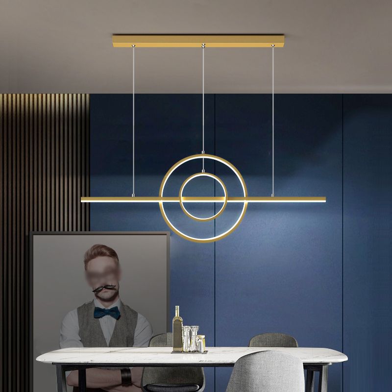 Modern Metal Island Light Geometric Gold LED Island Pendant for Dining Room