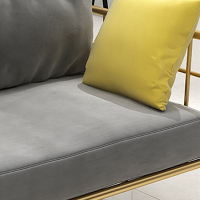 Contemporary Metal Frame Velvet Square Arm Sofa For Living Room