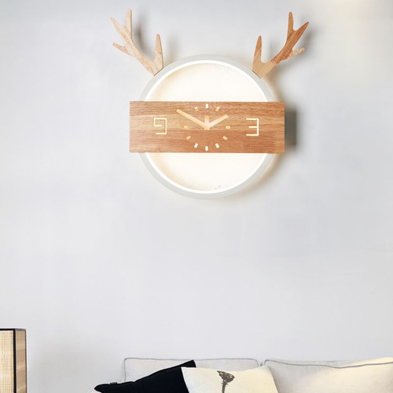 Circle Shape Wall Lighting Modern Style Wood 1 Light Sconce Lamp for Living Room