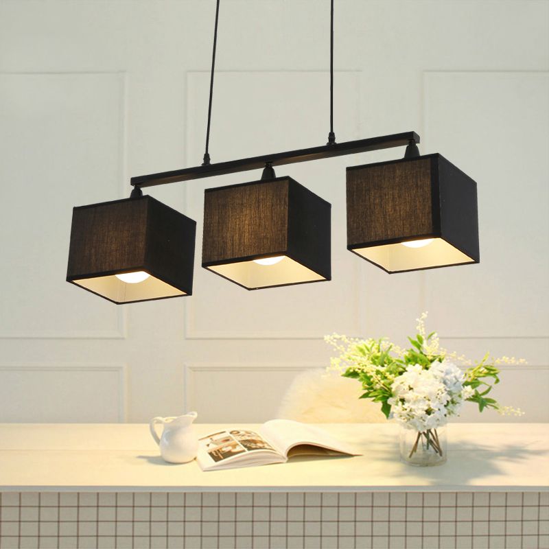 Black Cubic Island Lampadier Light Light Contemporary 3 Heads tessuto kit luminoso appeso