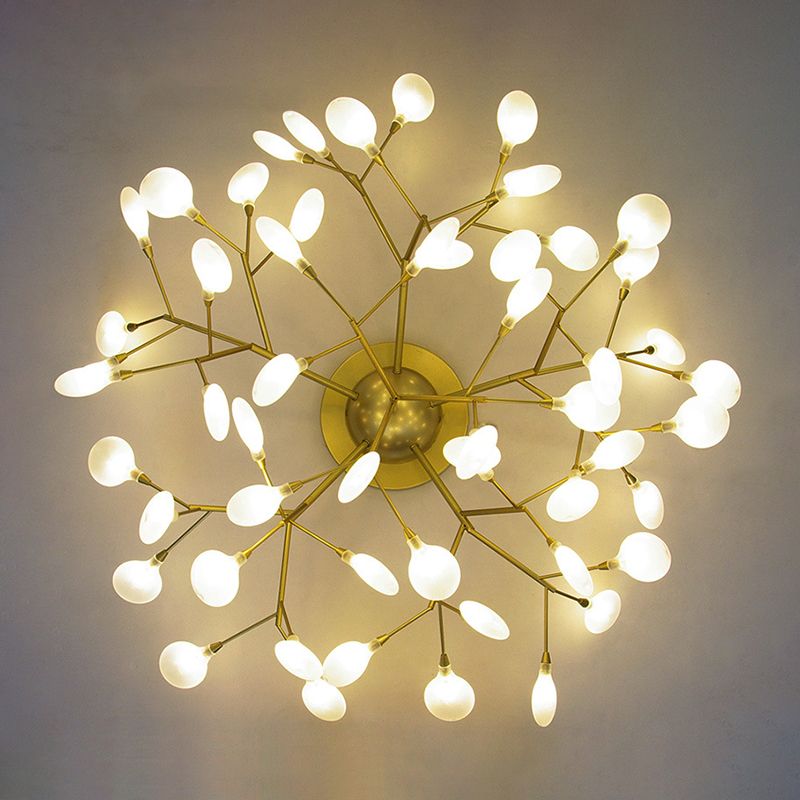 Tree Branch Living Room LED Semi Flush Metallic Postmodern Ceiling Mount Chandelier
