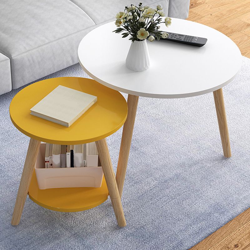 Scandinavian Round End Table Wood Tripod Sofa Side Table with Storage