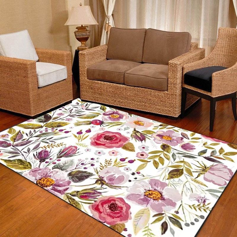 Classico tappeto di campagna francese in tappeto in poliestere di tappeto a foglia floreali bianchi per la decorazione della casa
