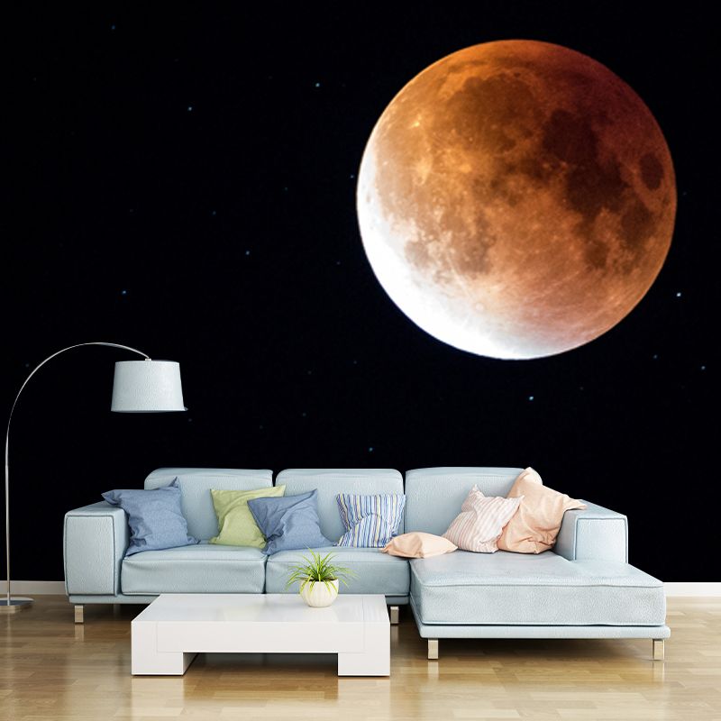 Astronomy Moon Mural Wallpaper Contemporary Smooth Wall Decor in Yellow on Black