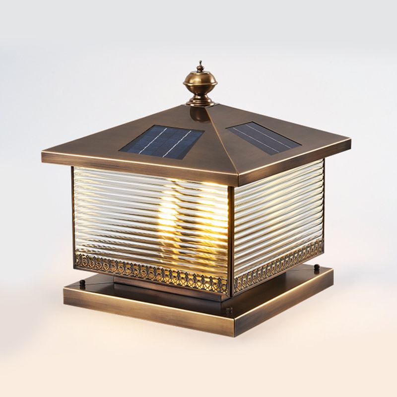 Square Shape Metal Pillar Lamp Modern Style Waterproof Outdoor Light in Bronze