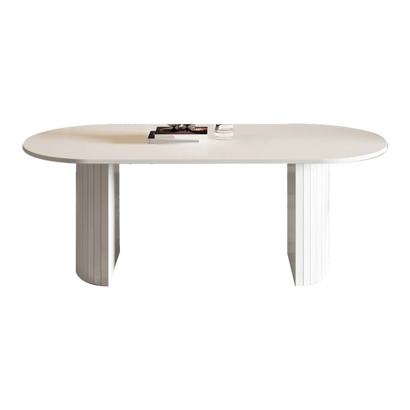 Metal Contemporary Double Pedestal Dining Table Sintered Stone Table for Dining Room