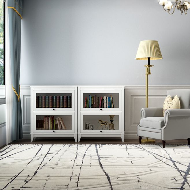 White Manufactured Wood Standard Bookcase Modern Bookshelf with Glass Doors