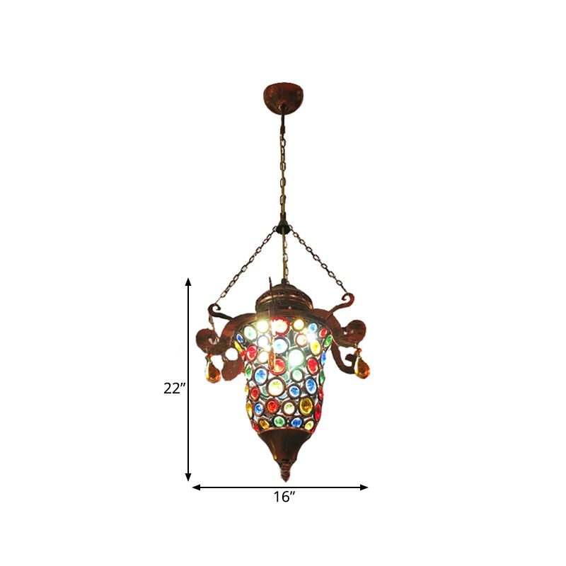 1 Bulb Urn Pendant Light Fixture Vintage Copper Metal Hanging Lamp Kit for Hallway