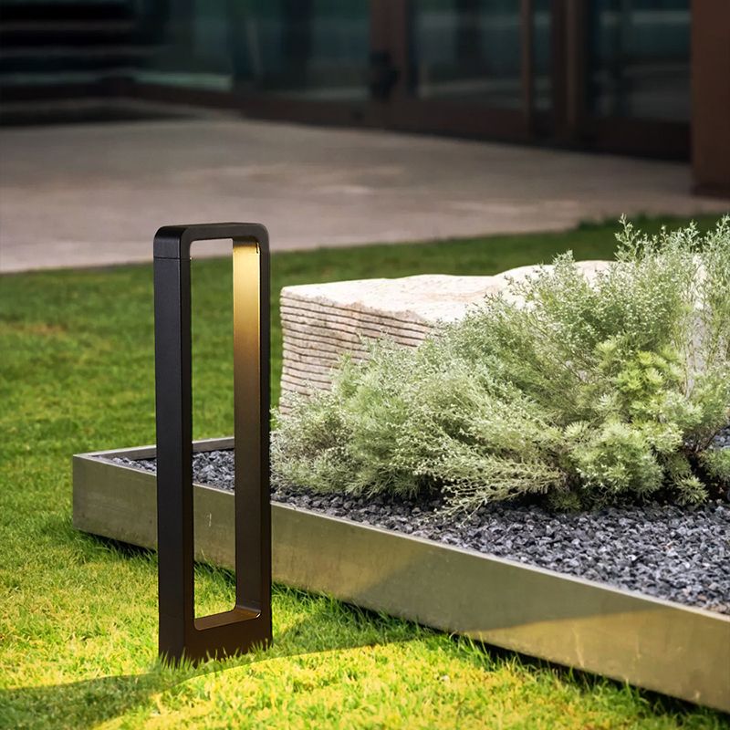 Contemporary Metal Pillar Lamp Rectangle Shape Outdoor Waterproof Light with Glass Shade
