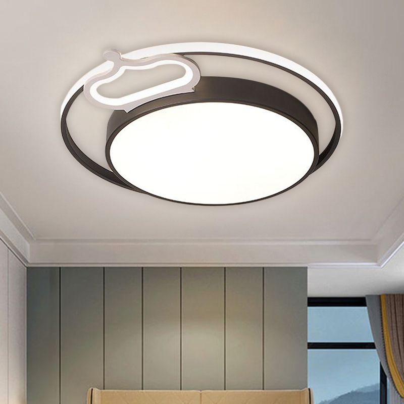 Black/White Slim Drum Ceiling Lamp Nordic Style LED Metal Flush Mount Fixture in Warm/White Light, 16.5"/20.5" Width
