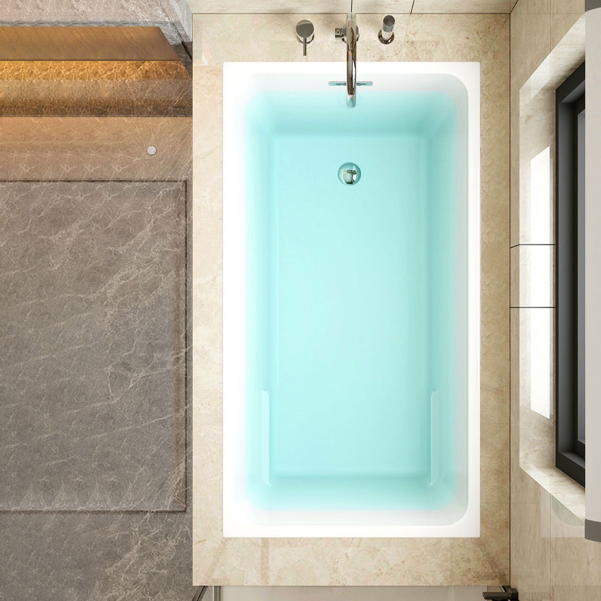 Rectangular Drop-in Acrylic Bathtub White Modern Back to Wall Bathtub (Board not Included)