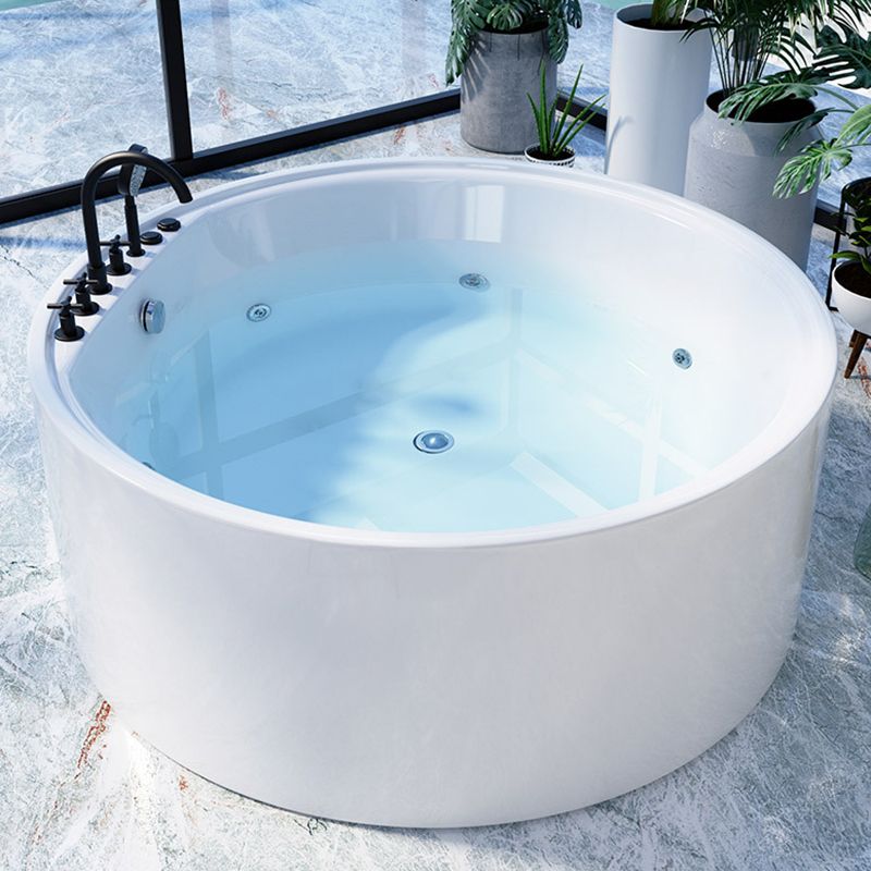 Round Freestanding Soaking Bathtub Modern Acrylic-Fiberglass White Bathtub