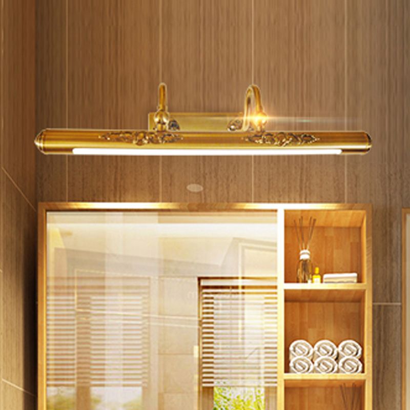 Metal Linear Shade Mirror Wall Lighting Modern 1 Light Wall Mounted Light Fixture in Gold