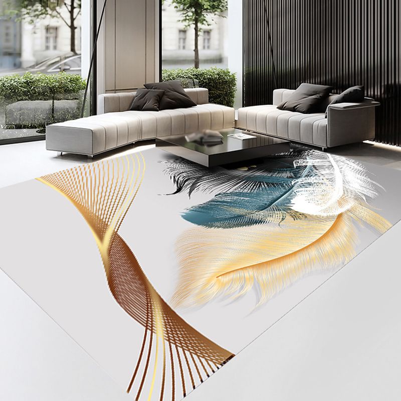 Gold Feather Carpet Polyester Gorgeous Carpet Non-Slip Backing Carpet for Home Decor