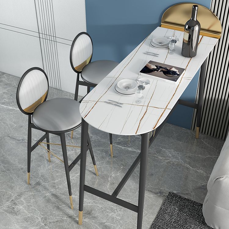 Industrial Style Iron Bar Table Faux Marble Top 41.3"H Bistro Table with Footrest