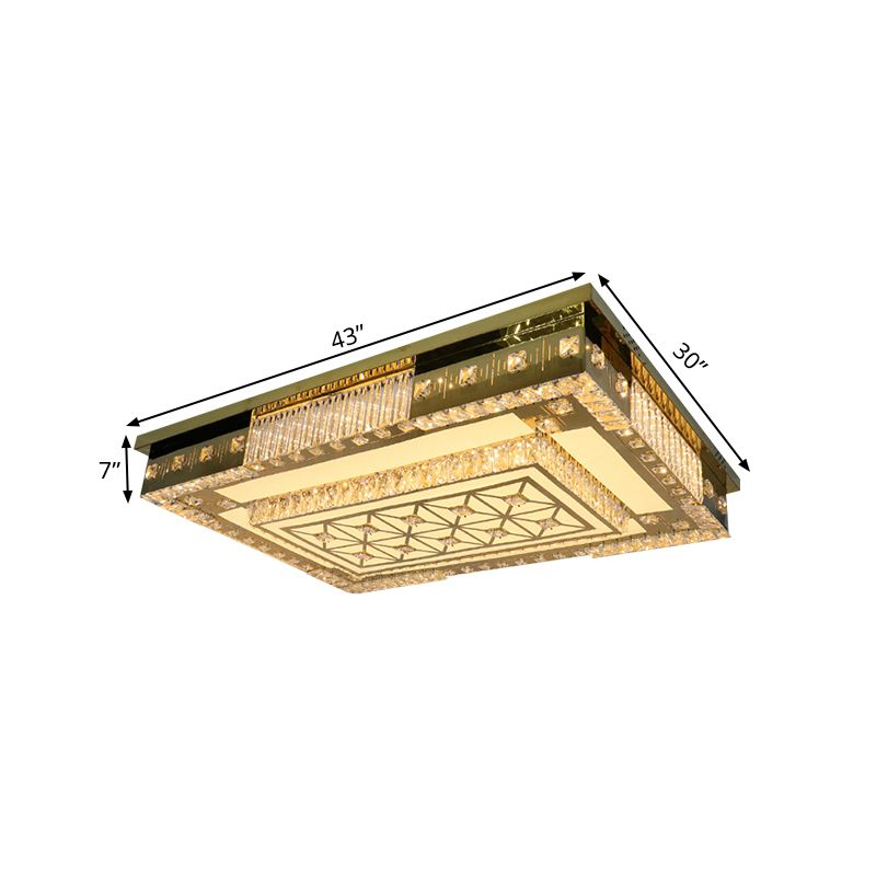 LED Rectangle Flush Ceiling Light Contemporary Gold Clear Crystal Blocks Lighting Fixture