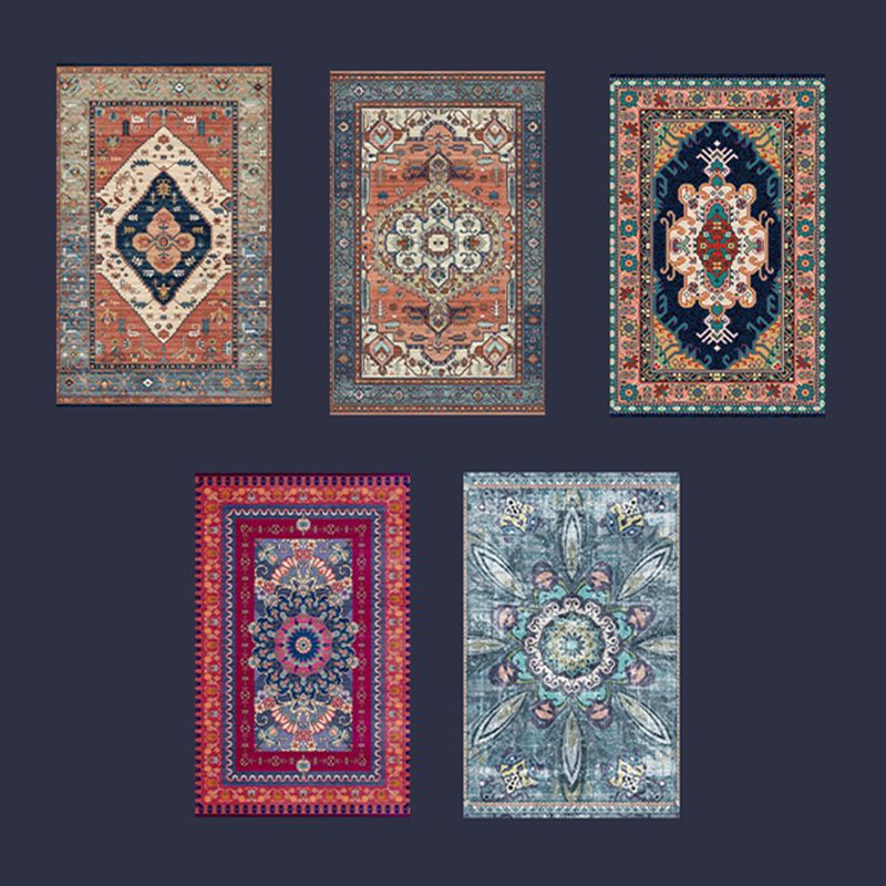 Soft Red Classic Carpet Polyester Moroccan Pattern Indoor Rug Washable Rug for Bedroom