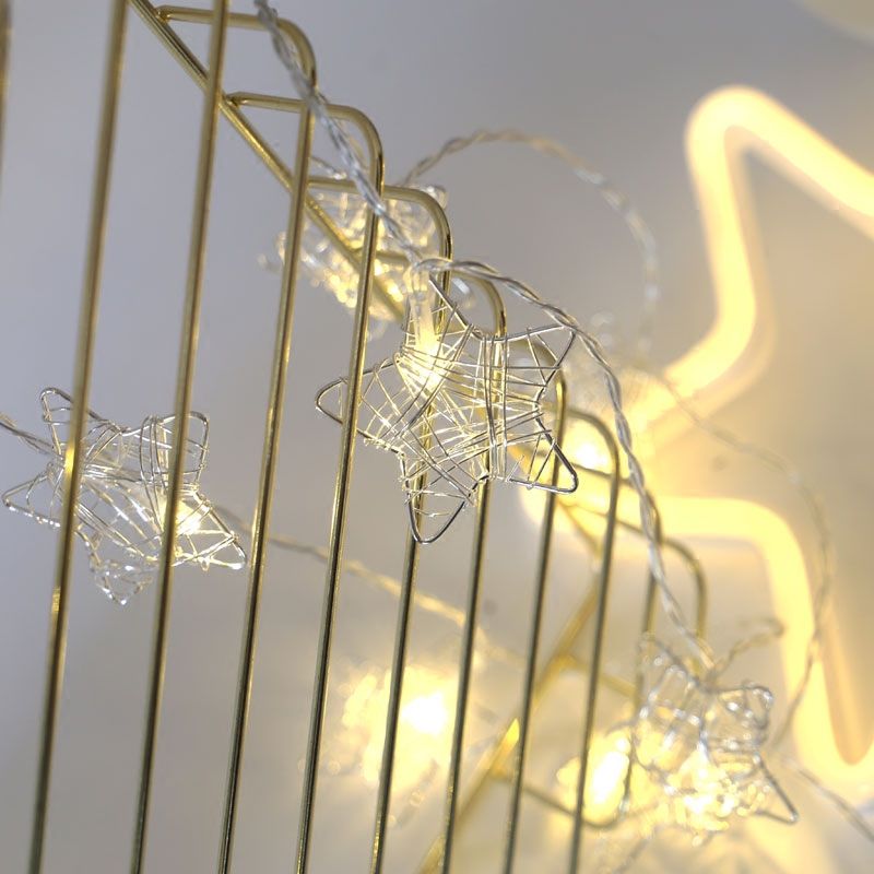 Modern Style Star Shape LED Fairy Light Weaving Bedroom Battery String Lighting in Silver