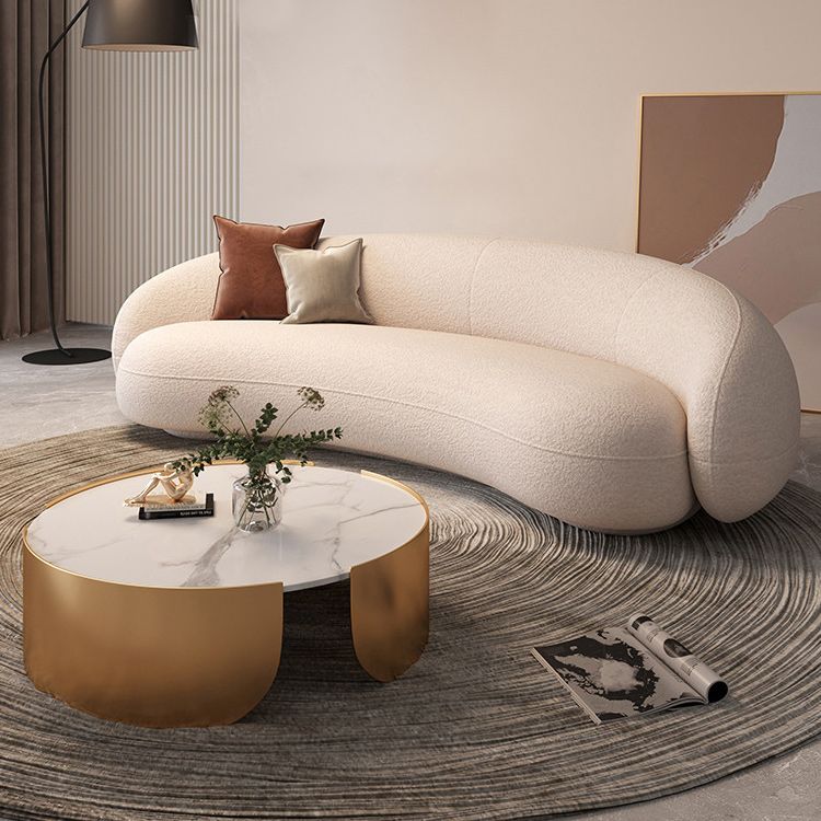 Contemporary Wool Curved Sofa Minimalist Beige Sloped Arm Sofa