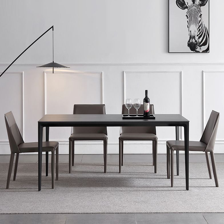 Modern Style Textured Sintered Stone Dining Table Rectangular Dining Table Set with Metal Base