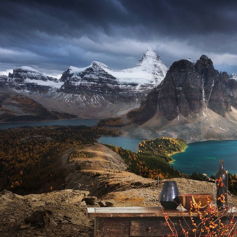 Grey Scenery Wall Paper Mural River Mountain with Flower Field Modern Washable Wall Art