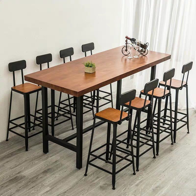Modern Bar Dining Table Rectangle Bar Solid Wood Table in Brown