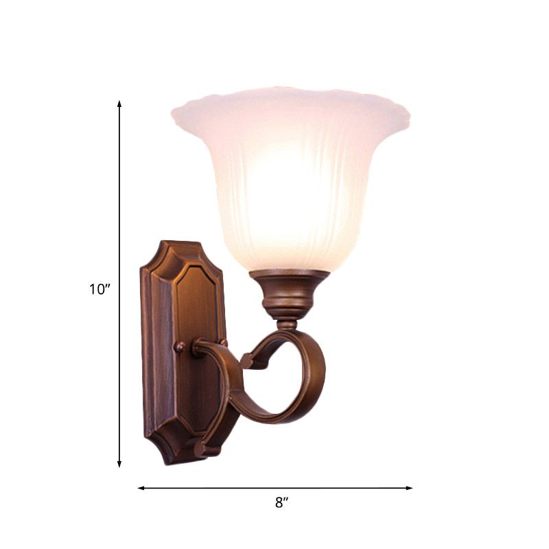 1/2-Light Ivory Glass Sconce Lamp Retro Coffee Blossom Living Room Wall Mounted Light Fixture