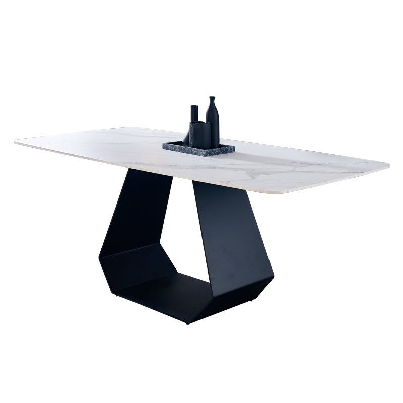 Rectangle Black Base Dining Table Modern Stone Table for Dining Room