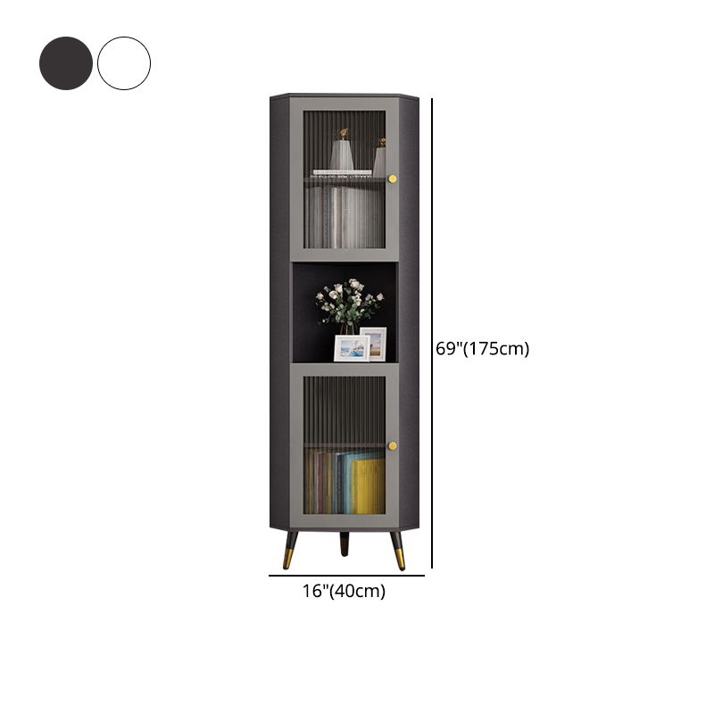 Corner Wood Accent Cabinet with 2 Doors in White/Grey Cabinet