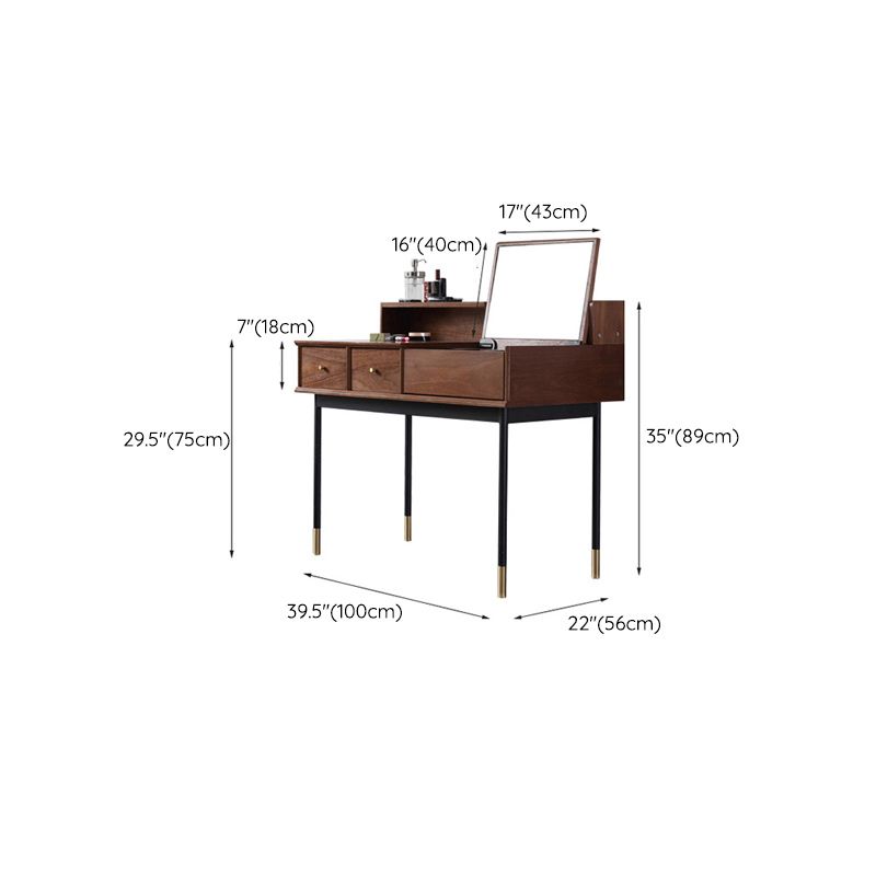 Modernist Flip Single Wood Vanity with Padded Stool Lighted Mirror Vanity Desk