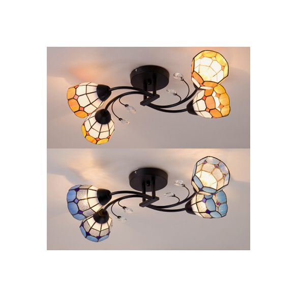 Bol en vitrail semi-affleurant de style Tiffany, 4 têtes, semi-encastré en bleu/orange pour chambre à coucher