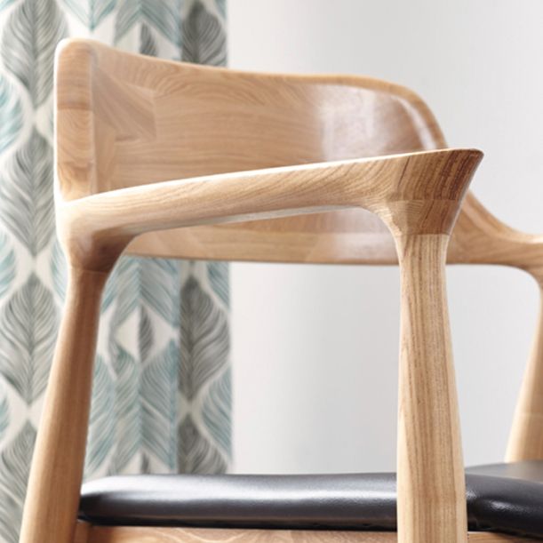 Contemporary Dining Side Chair Matte Finish Solid Wood Open Back Arm Chair