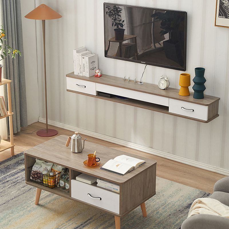 Contemporary Style Wood TV Stand Floating Cable Management TV Console